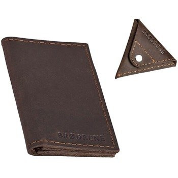 Skórzany zestaw portfel i bilonówka BRODRENE SW03 + CW01 ciemnobrązowy