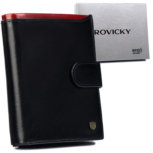 Portfel skórzany Rovicky N4L-RVT-6894 Black+Red czarny