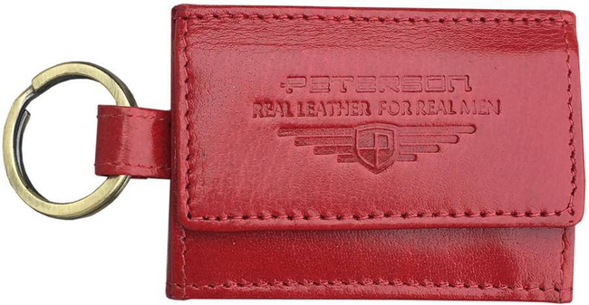 Skórzana portmonetka z brelokiem na klucze Peterson PTN 368-RED czerwona