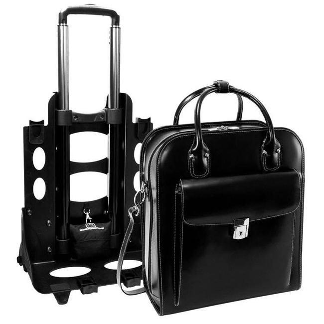 Skórzana torba damska na laptopa 15,6" z odpinanym wózkiem Mcklein La Grange 96495 czarna 