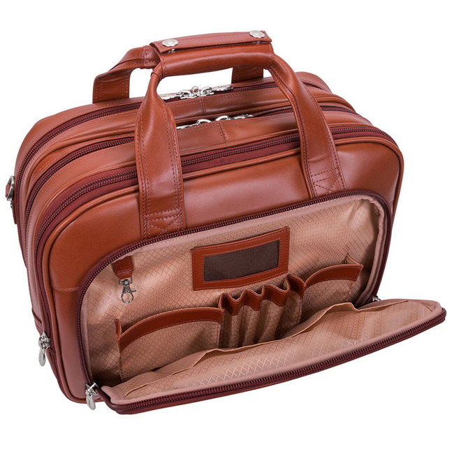 Skórzana torba podróżna na laptopa 17" z odpinanym wózkiem Mcklein Damen brązowa