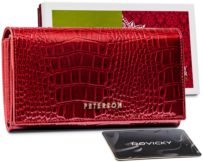 Skórzany portfel croco Peterson czerwony PTN CR-411-RED